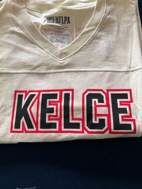 NFLPA Women's V-Neck 'Kelce' Jersey - winter White w/Black & Red Print #87